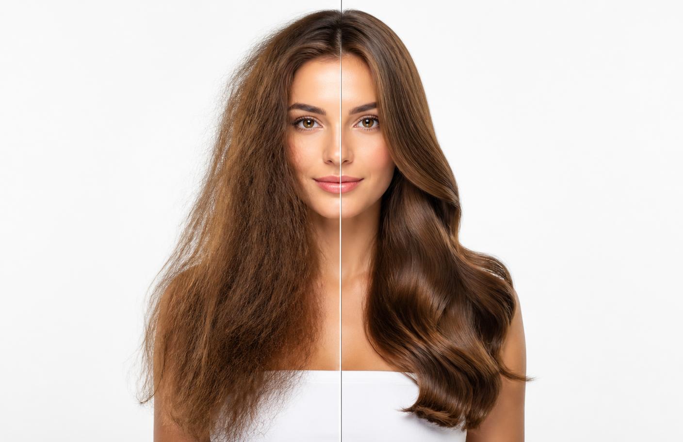 Antes e depois do cabelo usando o modelador 5 em 1